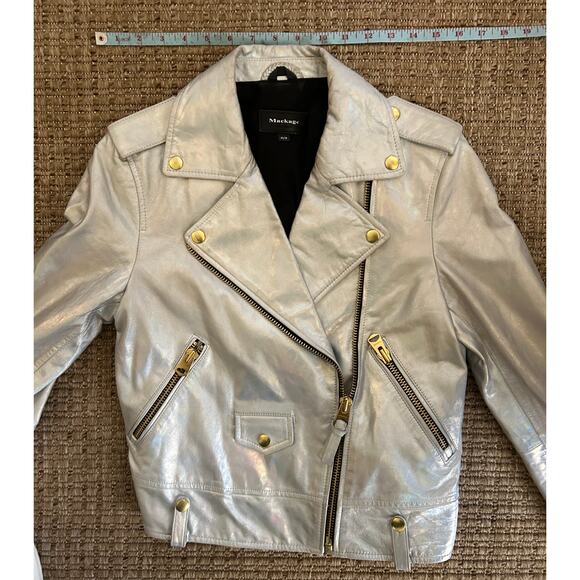 Mackage Silver Lambskin Leather Motorcycle Jacket, Womens, Size XS - Picture 10 of 10